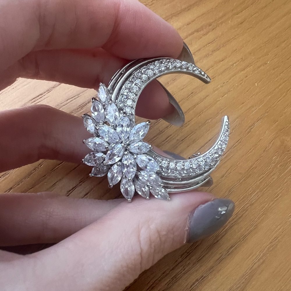 Vintage Celestial Crystal Moon Brooch